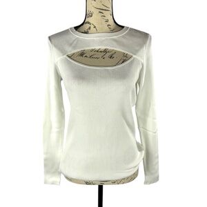 INC International Concept Womens Cut Out Long Sleeve Ribbed Sweater Ivory